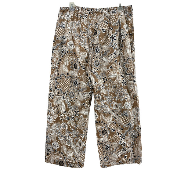 Talbots Pants Womens Size 12‎ Brown Black Floral Wide Leg Slacks Casual Cotton - Picture 2 of 10